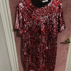 Suzy Shier Red Sequin Midi Dress